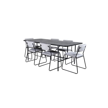 Uno ruokapöytä - musta / musta viilu + Kenth tuoli - musta / vaaleanharmaa Velvet_6
