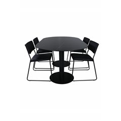 Pillan Oval Dining Table , Black Black Glass Marble+Kenth Chair , Black Black PU_4