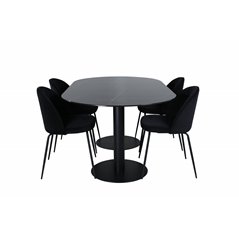 Pillan Oval Dining Table , Black Black Glass Marble+Wrinkles Dining Chair , Black Legs , Black Velvet_4