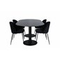 Pillan Ovalt spisebord, sort sort glasmarmor + rynker spisestuestol, sorte ben, sort fløjl_4
