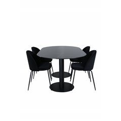 Pillan Oval Dining Table , Black Black Glass Marble+Wrinkles Dining Chair , Black Legs , Black Velvet_4