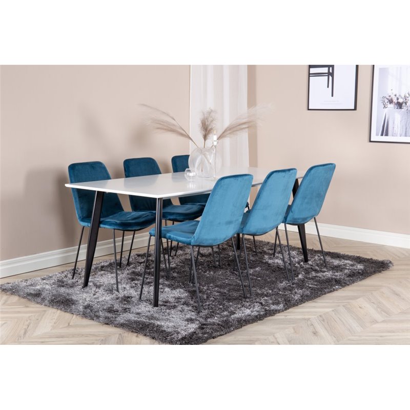 Polar Dining Table - 180*90*H75 - White / Black, Muce Dining Chair - Black Legs - Blue Velvet_6