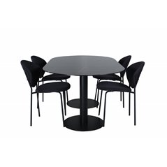 Pillan Oval Dining Table , Black Black Glass Marble+Vault Dining Chair , Black Legs , Black Fabric_4