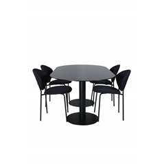 Pillan Oval Dining Table , Black Black Glass Marble+Vault Dining Chair , Black Legs , Black Fabric_4