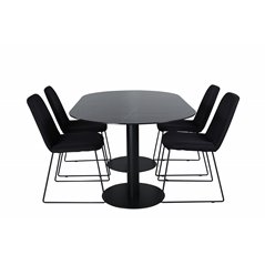 Pillan Oval Dining Table , Black Black Glass Marble+Muce Dining Chair , Black Legs , Black Fabric_4