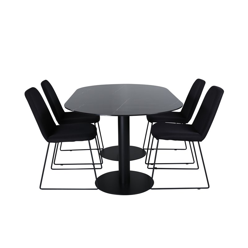 Pillan Oval Dining Table , Black Black Glass Marble+Muce Dining Chair , Black Legs , Black Fabric_4