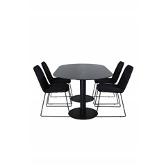 Pillan Oval Dining Table , Black Black Glass Marble+Muce Dining Chair , Black Legs , Black Fabric_4