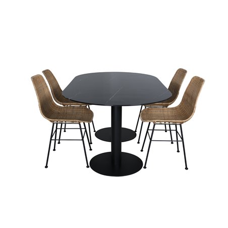 Pillan Oval Dining Table , Black Black Glass Marble+Bali dining chair , Nature Black_4