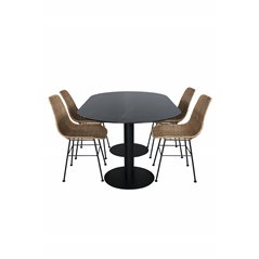 Pillan Oval Dining Table , Black Black Glass Marble+Bali dining chair , Nature Black_4