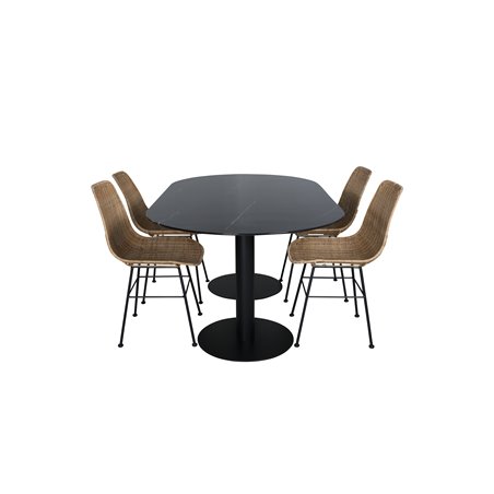 Pillan Oval Dining Table , Black Black Glass Marble+Bali dining chair , Nature Black_4