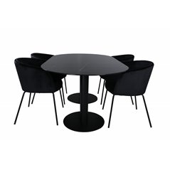 Pillan Oval Dining Table , Black Black Glass Marble+Berit Chair , Black Black Velvet_4