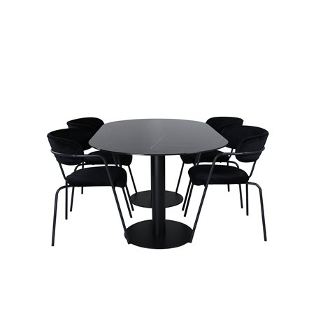 Pillan Oval Dining Table , Black Black Glass Marble+Arrow armchair , Black Legs , Black Velvet_4