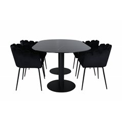 Pillan Oval Dining Table , Black Black Glass Marble+Limhamn , Chair , Black Velvet_4