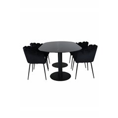 Pillan Oval ruokapöytä, musta musta lasimarmori + Limhamn, tuoli, musta sametti_4