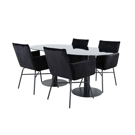 Pillan Oval Dining Table , Black Black Glass Marble+Pippi Chair , Black Black Velvet_4