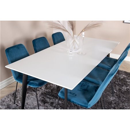 Polar Spisebord - 180 * 90 * H75 - Hvid / Sort, Muce Spisestuestol - Sorte Ben - Blue Velvet_6