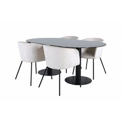 Pillan Oval Dining Table , Black Black Glass Marble+Berit Chair , Black Beige Velvet_4