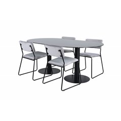 Pillan Oval Dining Table , Black Black Glass Marble+Kenth Chair , Black Light Grey Velvet_4