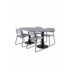 Pillan Oval Dining Table , Black Black Glass Marble+Kenth Chair , Black Light Grey Velvet_4