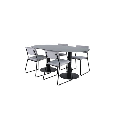 Pillan Oval Dining Table , Black Black Glass Marble+Kenth Chair , Black Light Grey Velvet_4