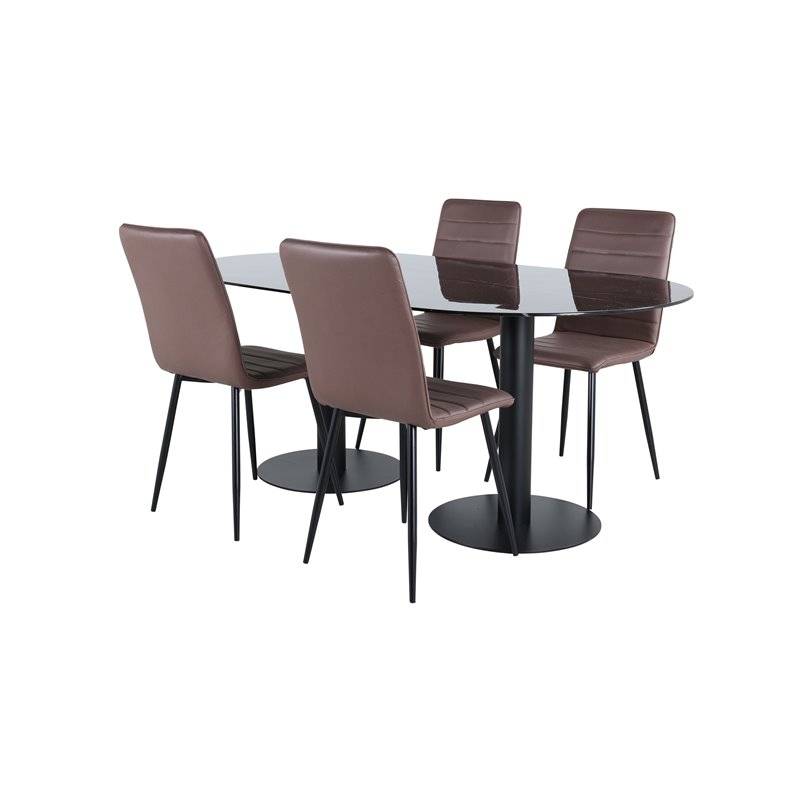 Pillan Oval Dining Table , Black Black Glass Marble+Windu Lyx Chair , Black Brown Micro Fibre_4