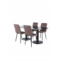 Pillan Oval Dining Table , Black Black Glass Marble+Windu Lyx Chair , Black Brown Micro Fibre_4