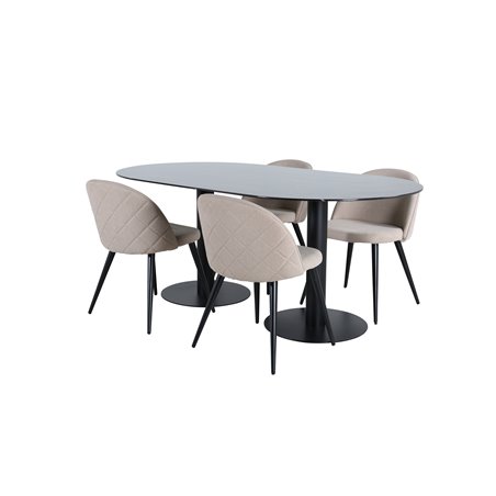 Pillan Oval Dining Table - Black / Black Glass Marble+Velvet Stitches Chair - Black / Beige Fabric (Polyester linen )_4