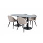 Pillan Oval Dining Table - Black / Black Glass Marble+Velvet Stitches Chair - Black / Beige Fabric (Polyester linen )_4