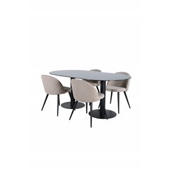 Pillan Oval Dining Table - Black / Black Glass Marble+Velvet Stitches Chair - Black / Beige Fabric (Polyester linen )_4
