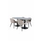 Pillan Ovalt spisebord - Sort / Sort glasmarmor + Velvet Stitch es Chair - Sort / Beige stof (polyesterlinned) _4