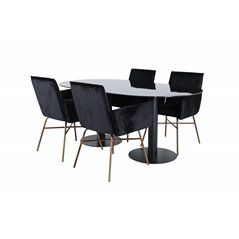 Pillan Oval Dining Table , Black Black Glass Marble+Pippi Chair , Distressed Copper Black Velvet_4