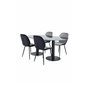 Pillan Oval Dining Table , Black Black Glass Marble+Emma Chair , Black Black and Light Grey Black Velvet in Back Grey Velvet in 