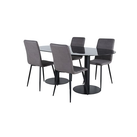 Pillan Oval Dining Table , Black Black Glass Marble+Windu Lyx Chair , Black Grey Micro Fibre_4
