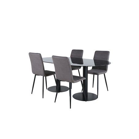 Pillan Oval Dining Table , Black Black Glass Marble+Windu Lyx Chair , Black Grey Micro Fibre_4