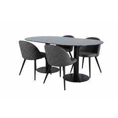 Pillan Oval Dining Table - Black / Black Glass Marble+Velvet Stitches Chair - Black / Grey Micro Fibre_4