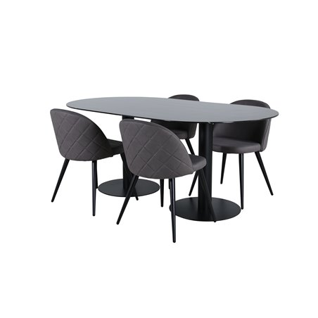 Pillan Oval Dining Table - Black / Black Glass Marble+Velvet Stitches Chair - Black / Grey Micro Fibre_4