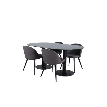 Pillan Oval Dining Table - Black / Black Glass Marble+Velvet Stitches Chair - Black / Grey Micro Fibre_4