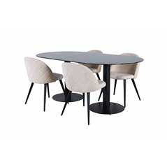 Pillan Oval Dining Table - Black / Black Glass Marble+Velvet Stitches Chair - Black / Beige Velvet_4