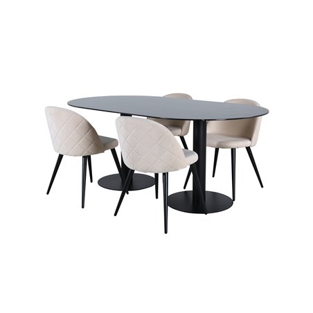 Pillan Oval Dining Table - Black / Black Glass Marble+Velvet Stitches Chair - Black / Beige Velvet_4