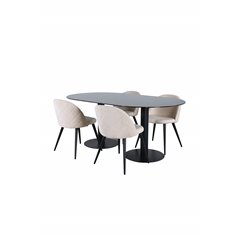 Pillan Oval Dining Table - Black / Black Glass Marble+Velvet Stitches Chair - Black / Beige Velvet_4