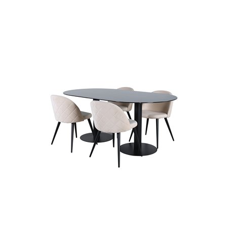 Pillan Ovalt Spisebord - Sort / Sort glasmarmor + Velvet Stitch es Chair - Sort / Beige Velvet_4