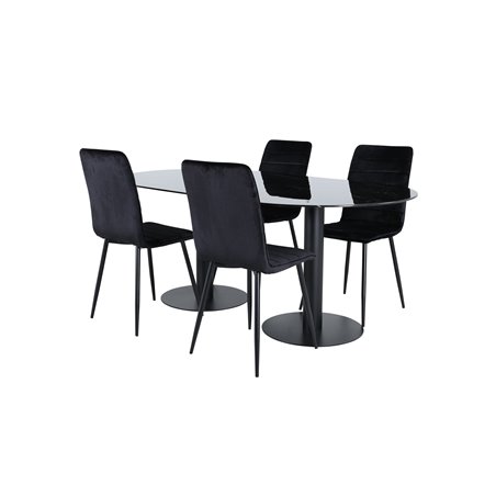 Pillan Oval Dining Table - Black / Black Glass Marble+Windu Lyx Chair - Black / Black Velvet_4