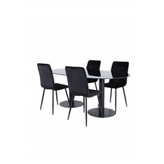 Pillan Oval Dining Table - Black / Black Glass Marble+Windu Lyx Chair - Black / Black Velvet_4