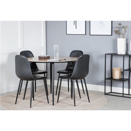 Silar Dining Table - Round 100 cm - "Wood Look" Melamine / Black Legs, Polar Dining Chair - Black / Black_4