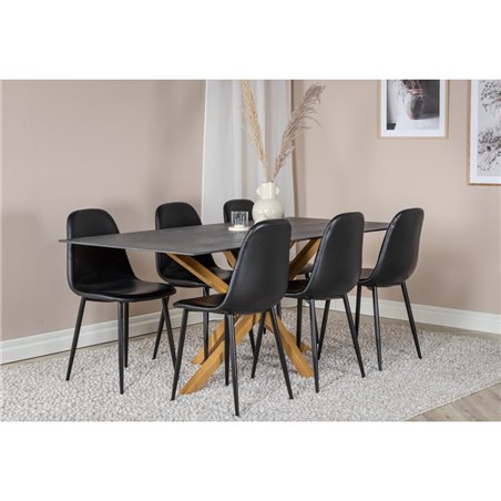 Piazza Dining Table - 180*90*75 - Spraystone / Oak, Polar Dining Chair - Black / Black_6