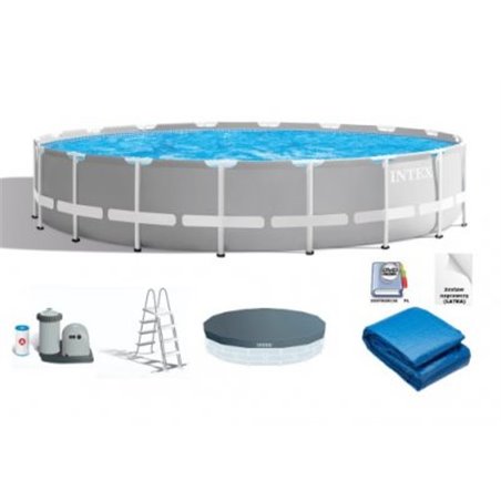 INTEX Prism Pipe Pool 549x122cm (24.311L) inkl. filterpumpe, sikkerhedsstige, jordbeskyttelse og poolbeskyttelse.