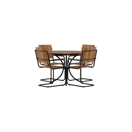 Holmsund Dining set - Black Steel / Acacia Teaklook