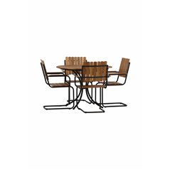 Holmsund Dining set - Black Steel / Acacia Teaklook