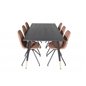 Dipp Dining Table - 180*90cm - Black / Black Brass, Polar Dining Chair with Spin function - black Legs - Brown PU - White Stitch