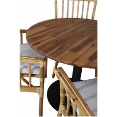 Spjälsäng matbord - Svart Stål / Acacia (Teaklook) - Ø100cm